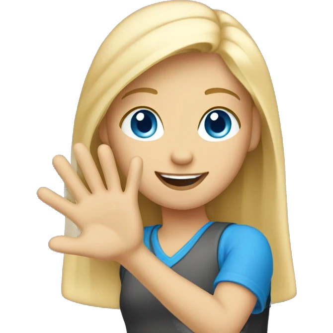 blond, blu-eyed girl waving  emoji