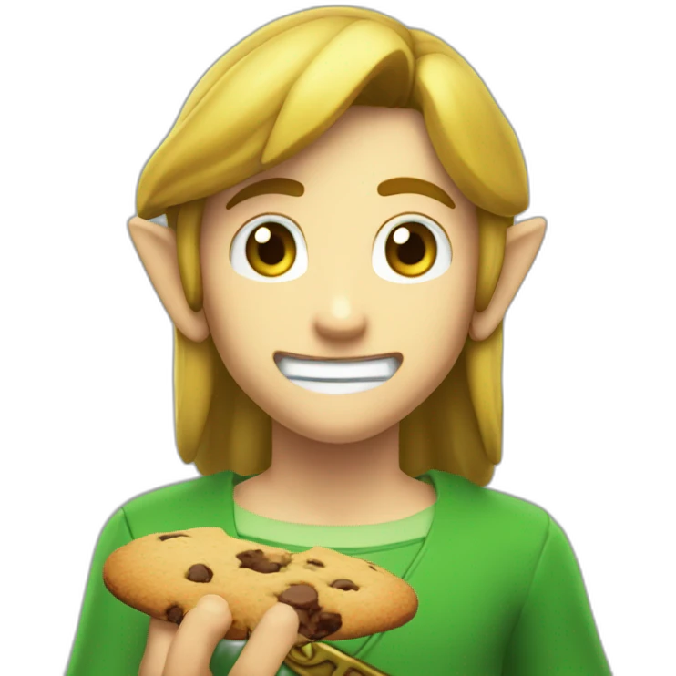 Link de Zelda qui mange un cookies emoji