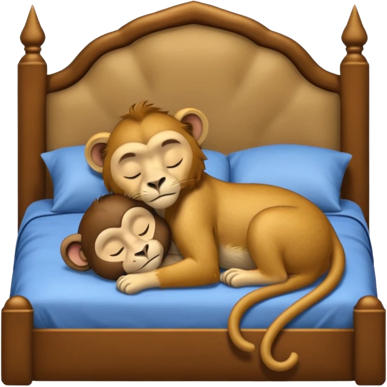 lioness and monkey sleeping together in a king sized beg cuddling  emoji