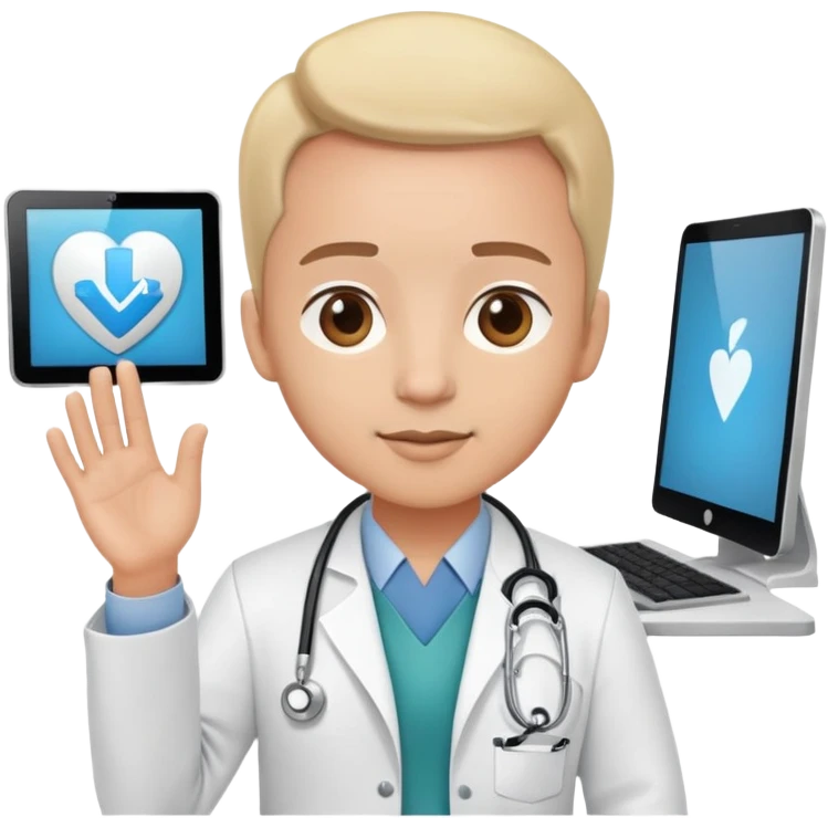 doctor on a video call consultation with stethoscope and computer screen emoji