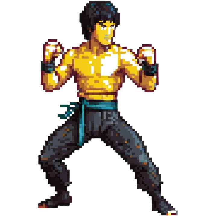 Bruce Lee in iconic fighting pose, martial arts legend emoji
