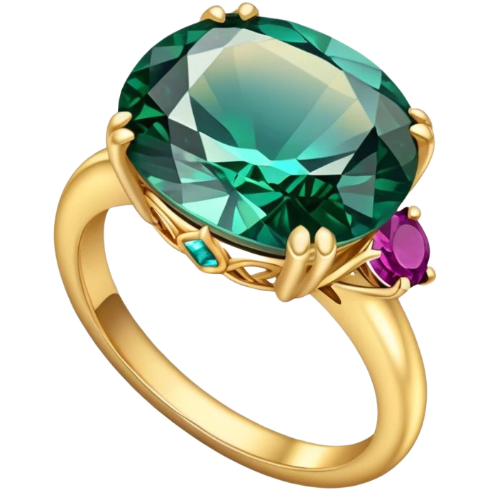 Create a bright and eye-catching emoji symbolizing jewelry craftsmanship and the art of making jewelry. Include a sparkling gemstone, a delicate ring, and tools like a hammer or chisel. The design should be elegant, with fine details and a luxurious feel, representing the precision and artistry of jewelry making. Use vivid colors like gold, silver, and deep jewel tones for the gemstone. Ensure the icon has a transparent background. emoji