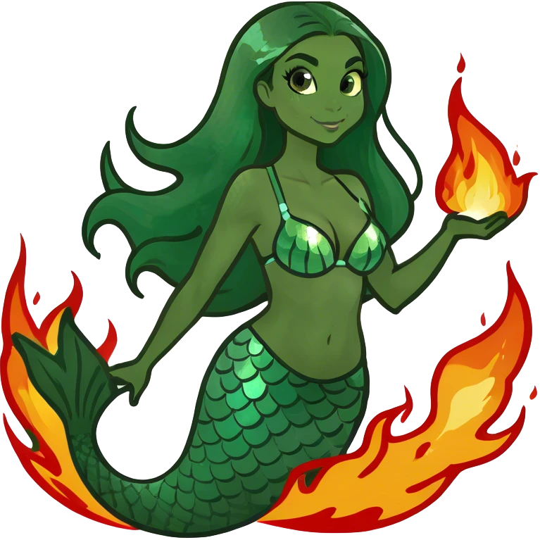 Mermaid swimming through fire emoji