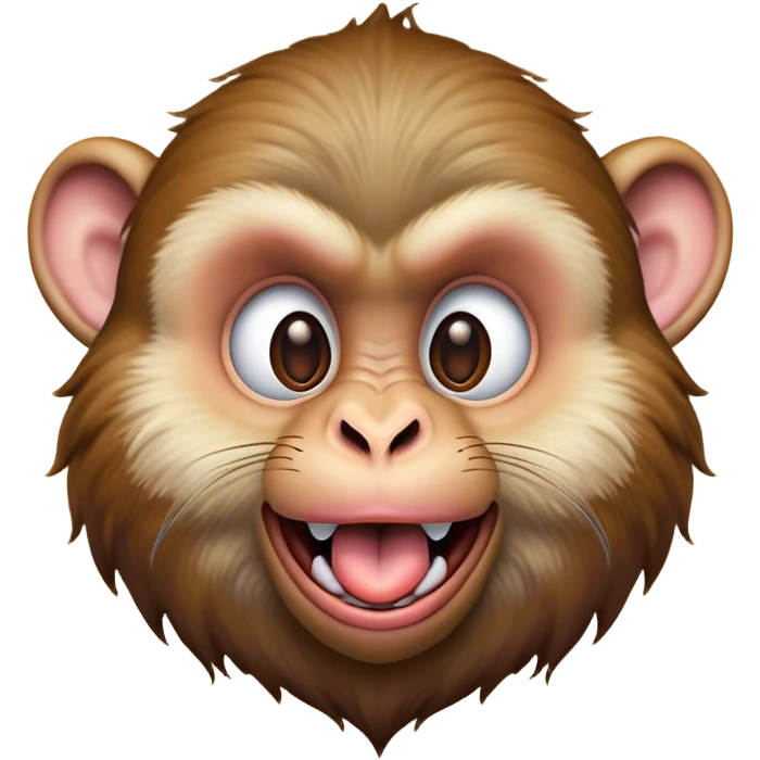 Cinematic Silly Macaque Portrait Emoji, Sporting a comically contorted face with crossed eyes and a tongue playfully sticking out, set against a backdrop of soft, detailed fur and a dynamic, agile build, Simplified yet humorously expressive features, highly detailed, glowing with a warm, jovial glow, high shine, exuberantly playful and cheeky, stylized with an air of quirky primate humor, soft glowing outline, capturing the essence of a silly macaque that appears ready to burst out of the screen with contagious laughter! emoji