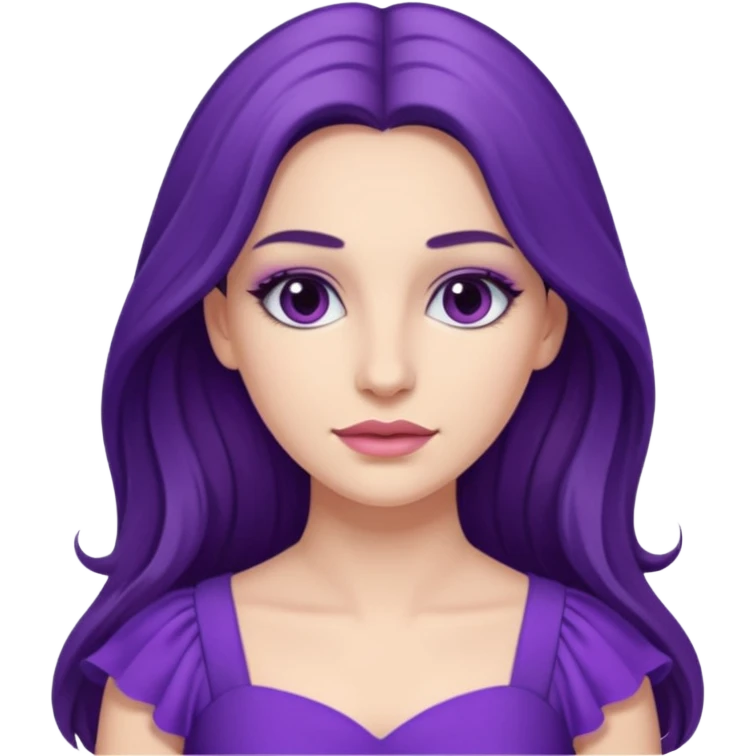 A young woman in 30s with purple dress. Long hair with make up.  emoji