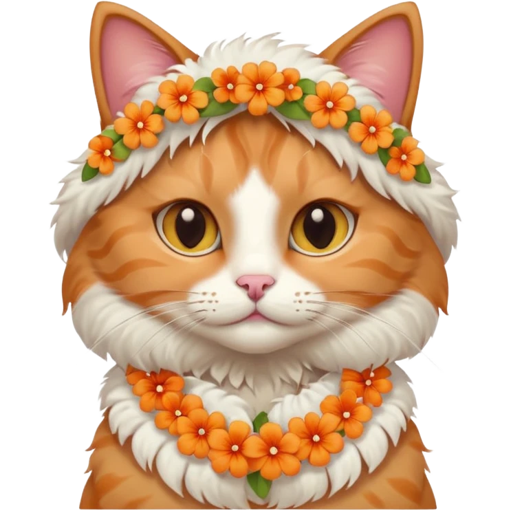 A cute cat with hawaiian pastel flower necklace, posing proudly. emoji