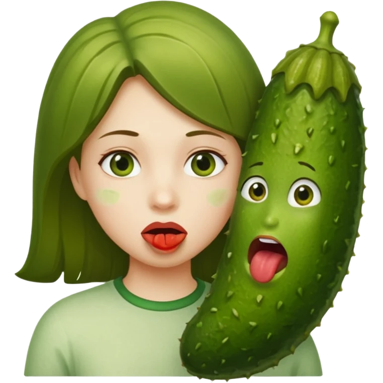 A girl with a huge pickle in side her mouth  emoji
