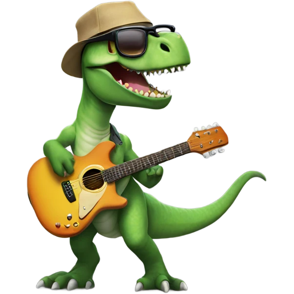 dinosaur playing a guitar wearing glasses  emoji