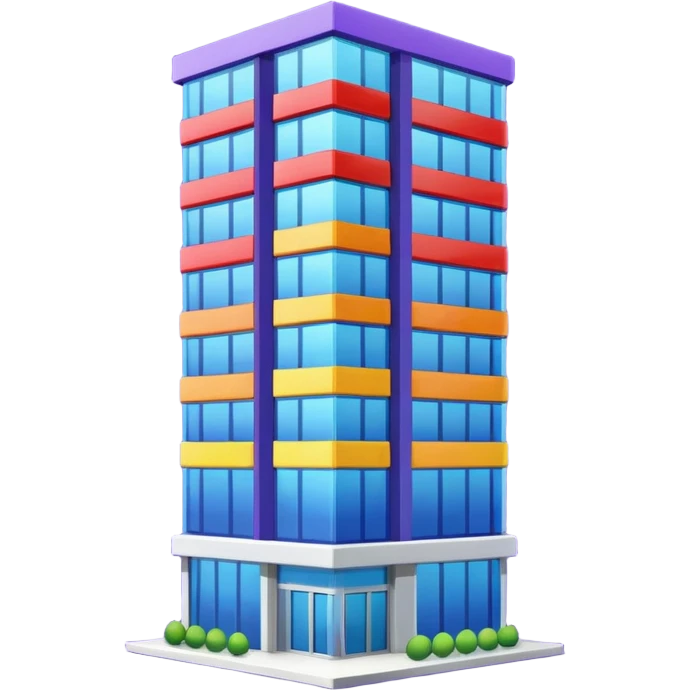 I want a 7 floors building with 7 colours. Starting with violet, indigo, blue, green, yellow, orange , red emoji