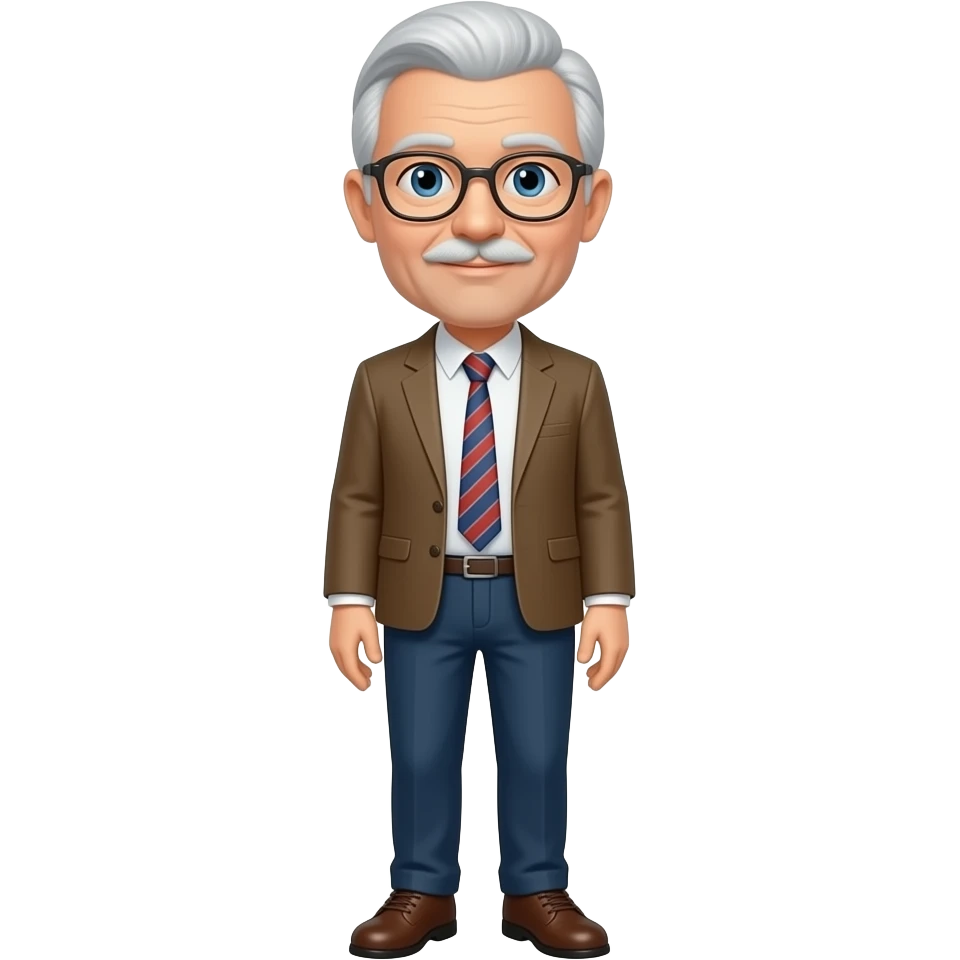 no beard, no mustache 72-year-old man wearing shoes and a fig; emoji