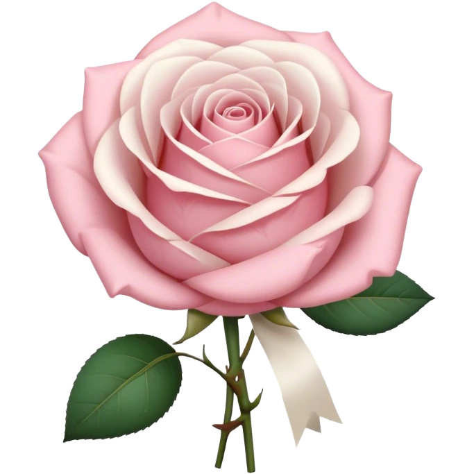 beautiful realistic aesthetic single rose in white and powder pink with an ivory colored bow  emoji