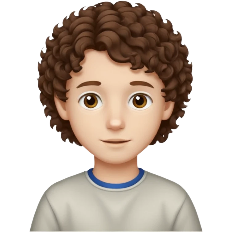 boy,  brown hair, curly hair, brown eyes, pale skin, , hair edger hairtcut emoji