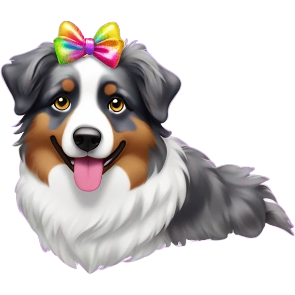 Lisa frank glitter Australian shepherd with bows on head emoji