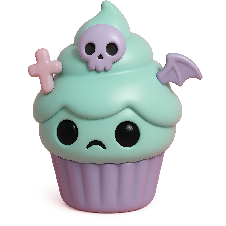 gothic cupcake vinyl figure style, pastel colors, dark gothic theme emoji