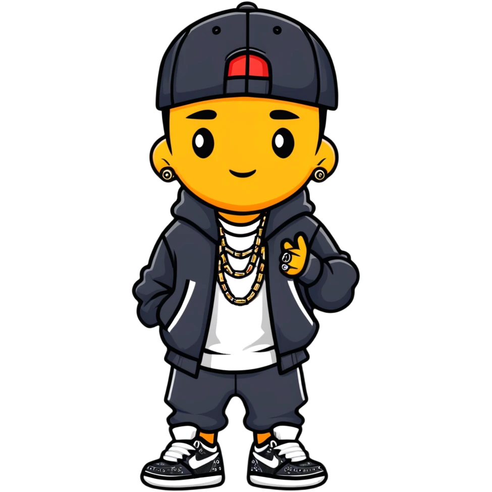 hip-hop rapper with bling, baggy clothes, and stylish sneakers emoji