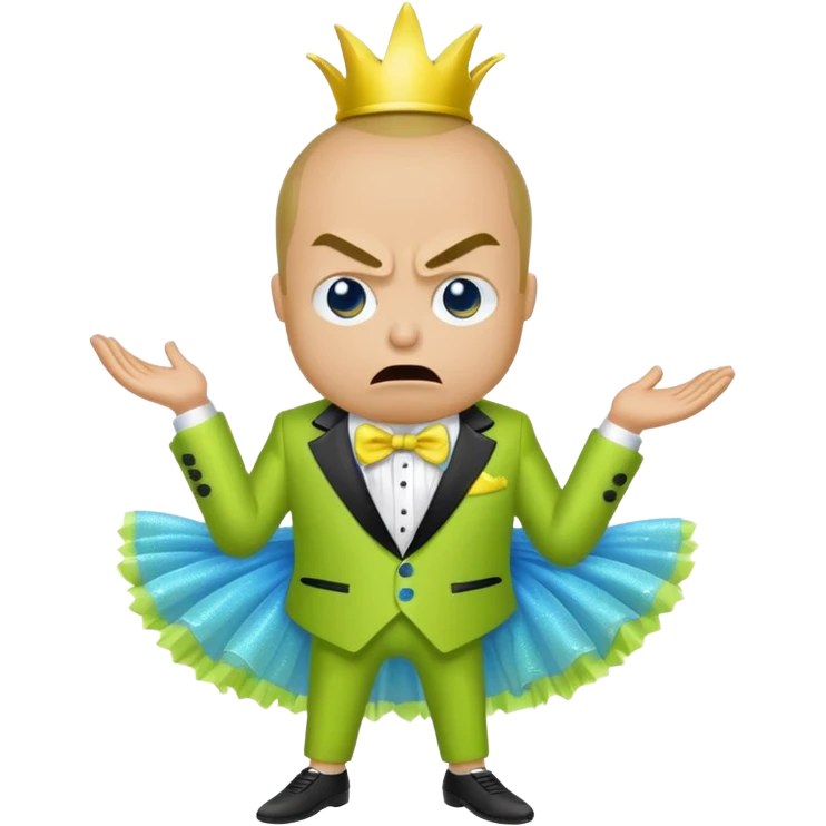 Angry blue banana wearing a sparkly lime green tuxedo and tutu emoji