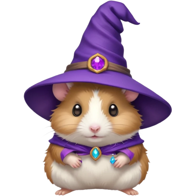cute hamster wearing a small purple witch hat emoji