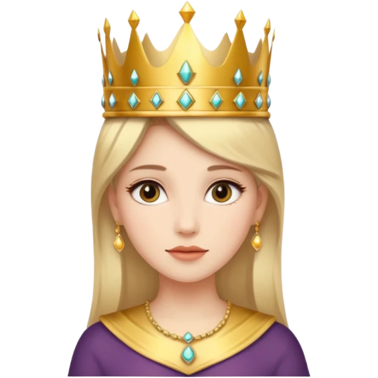 Give me an image of a women wearing neutral makeup with a crown. She is looking very content emoji