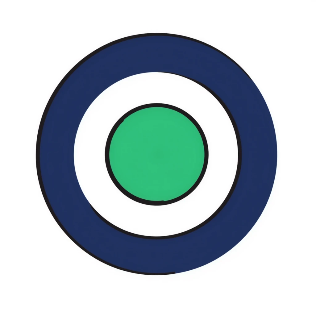 A target with navy rings and a vibrant green bullseye emoji
