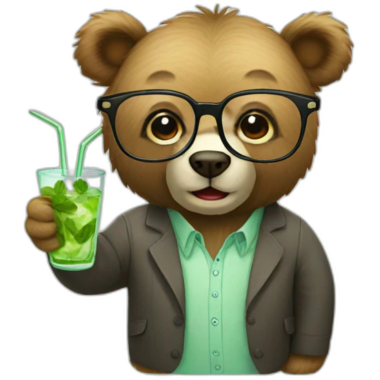 bear with glasses drinking mojito emoji