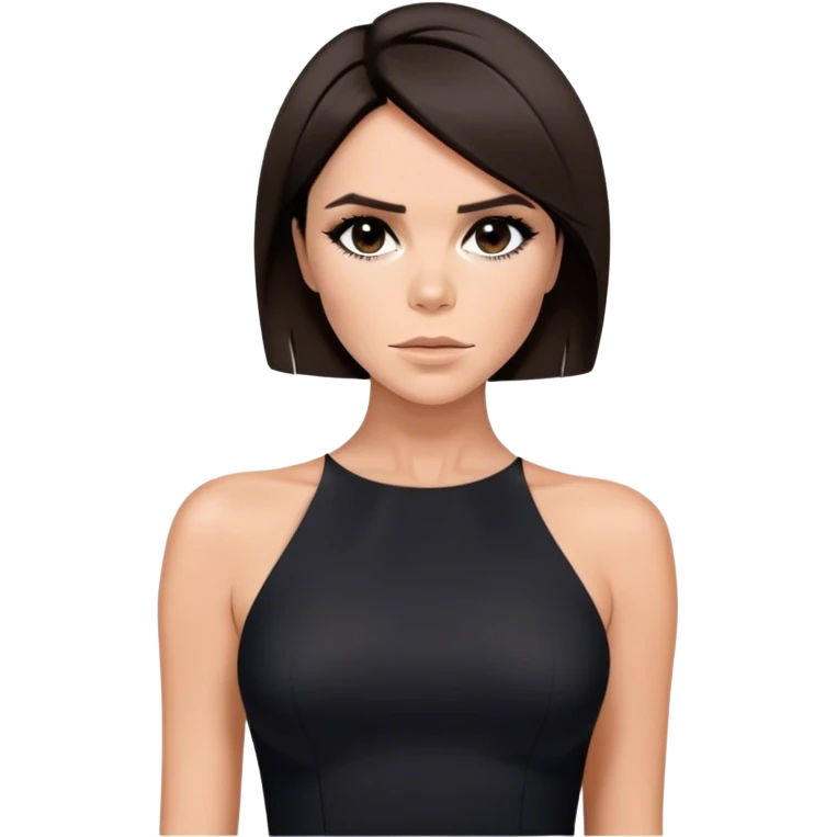 Victoria Beckham with dark brow hair in a short bob cut wearing a black bodycon dress emoji