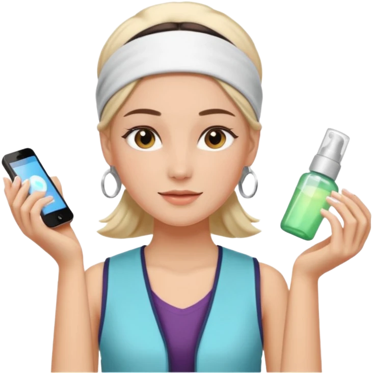 Clean girl aesthetic emoticons, apply skincare products, headband, glowing skin, vest, soft lighting
 emoji