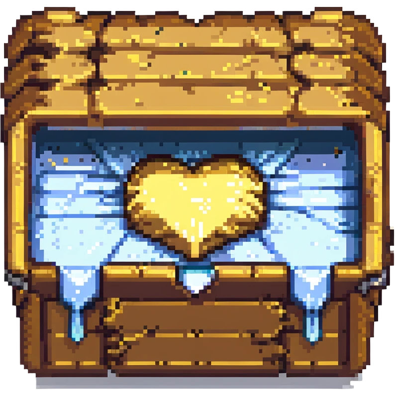 Minecraft-style open chest, pixel art, simple, brown and gold, with visible contents inside emoji