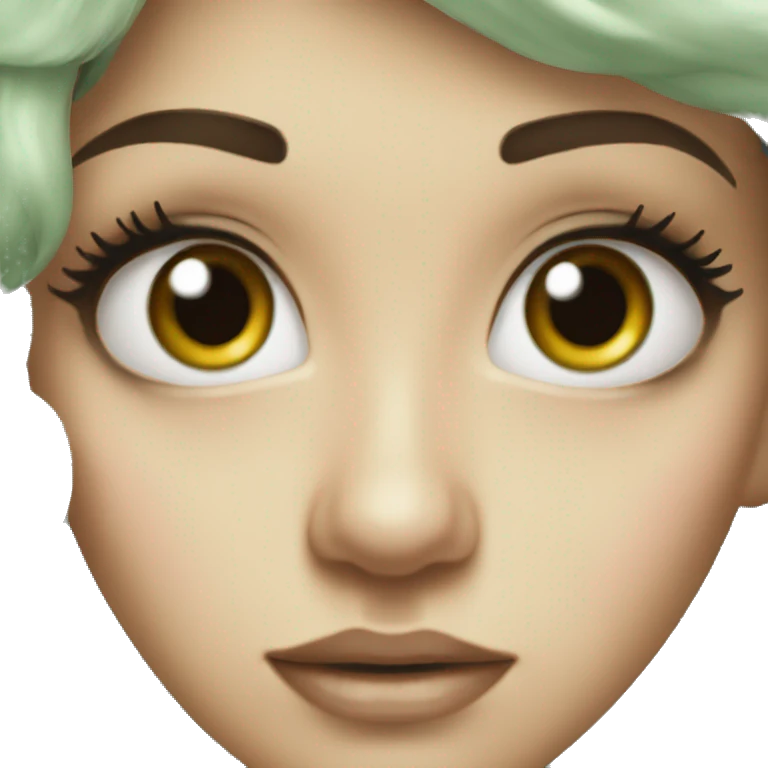 sage green lashes and eyebrows half a face with big eyes emoji
