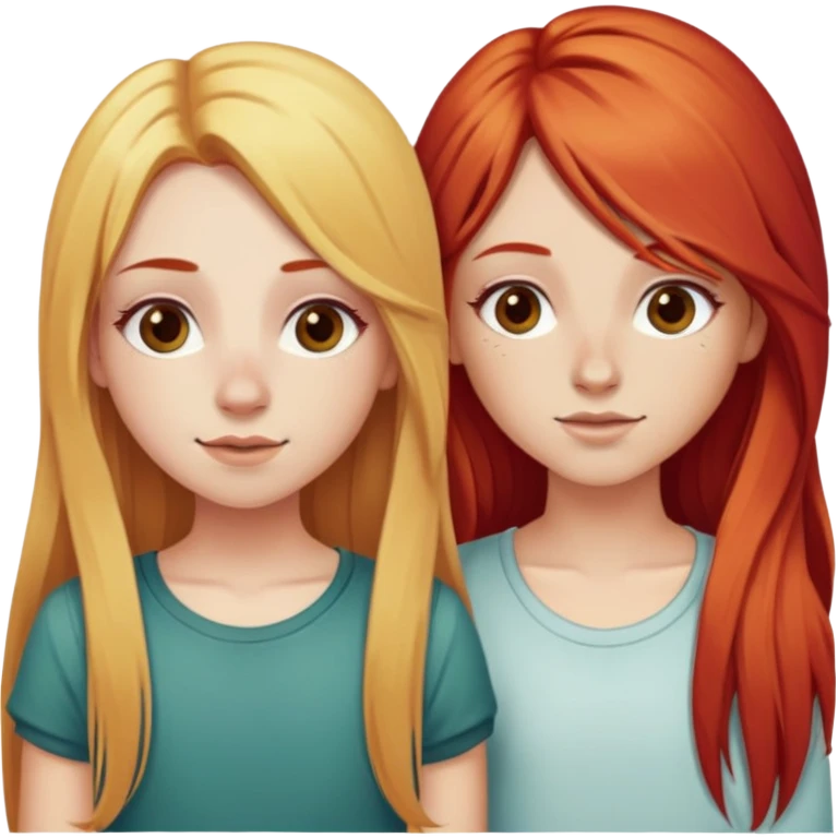 Two girls, one with Red hair with long hair and a nose ring and the other withblonde hair girl with long hair posing cutely emoji
