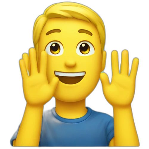 Emoji yellow two Raising hands on blue background emoji
