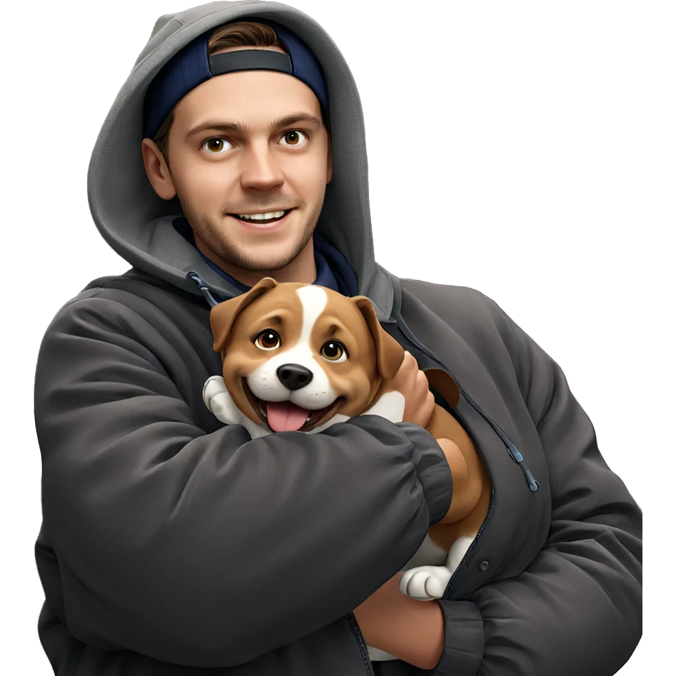 smiling boy with dog outdoors emoji