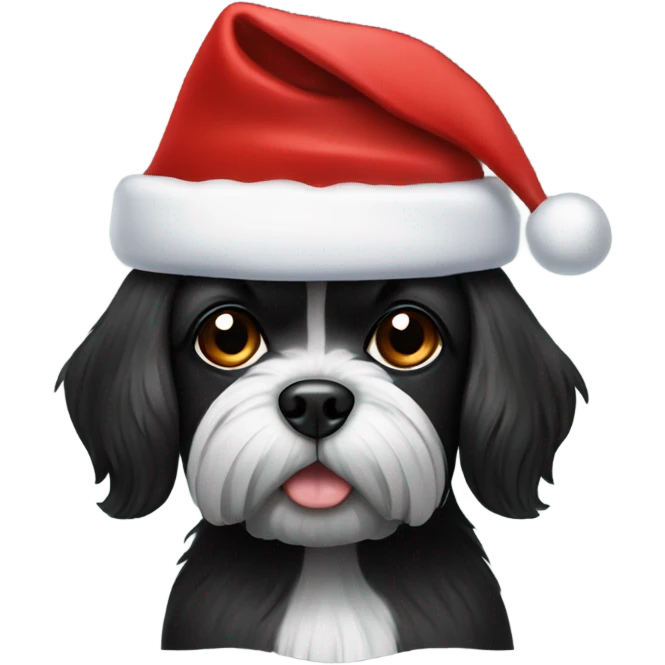 Black Shitzu wearing a Christmas hat emoji