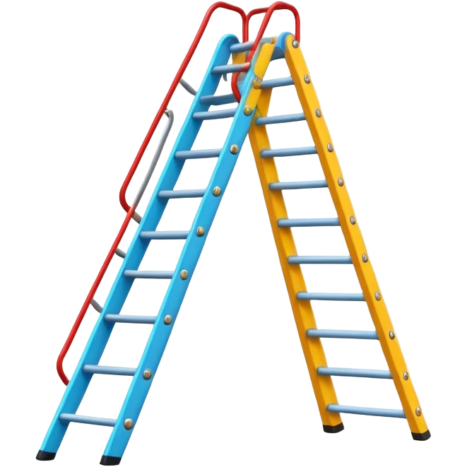 Design an adjustable ladder slide that is customizable in terms of base width and target height, and has multiple levels. Please present it in a cartoon style. emoji
