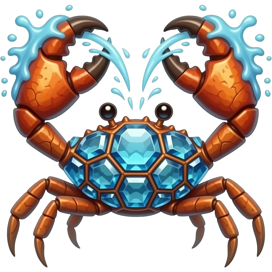 Marinibble A fast and dangerous crab-like creature that gathers shiny stones on its back. It snaps a 4 big strong claws that burst with pressurized water. emoji