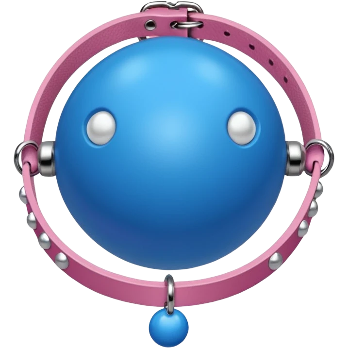 Blue ball for the gag on a ball gag with a pink attachment collar with white studs emoji