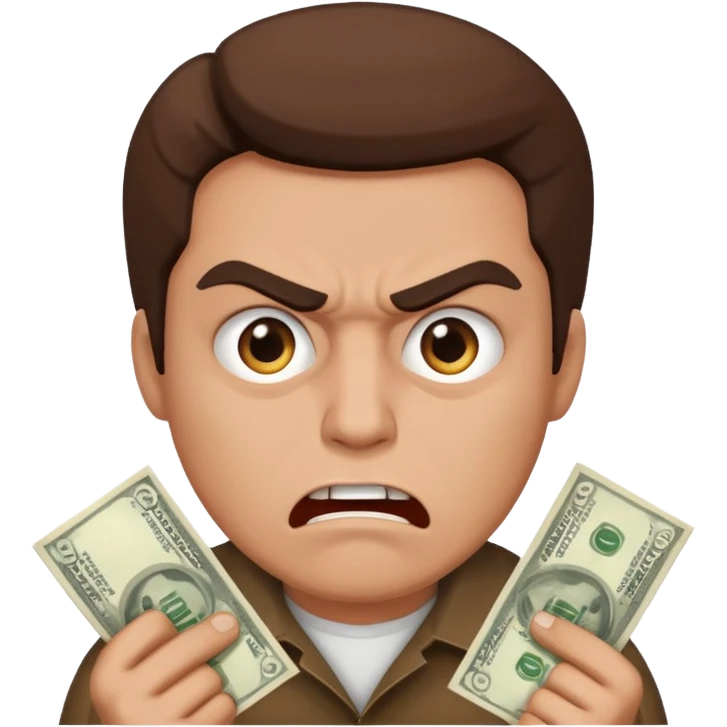 a man with money in hand and little angry face emoji