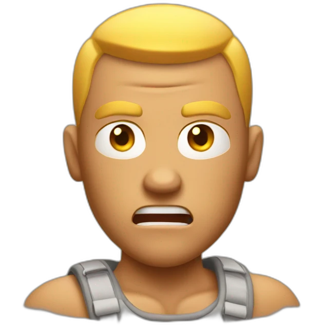 Angry muscular tan guy with buzz cut rafting emoji