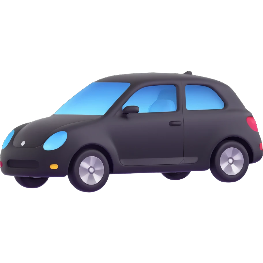 matte black minimalist car icon with a fine silver outline, subtle rod or hook tool touching a visible dent, simple and clean, focus on dent repair emoji