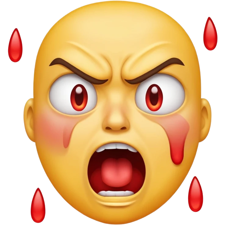 yellow face with red cheeks, angry eyes, mouth open yelling, tears, mad and crying emoji