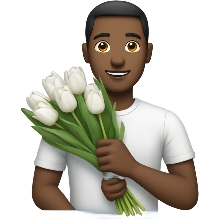 man holding white tulips emoji