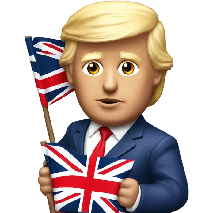 Hyper super realistic Donald Trump holding a british flag emoji