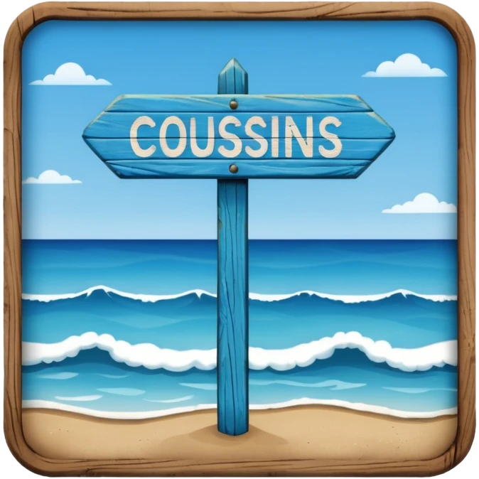 a beach that says ‘cousins beach’ on it emoji