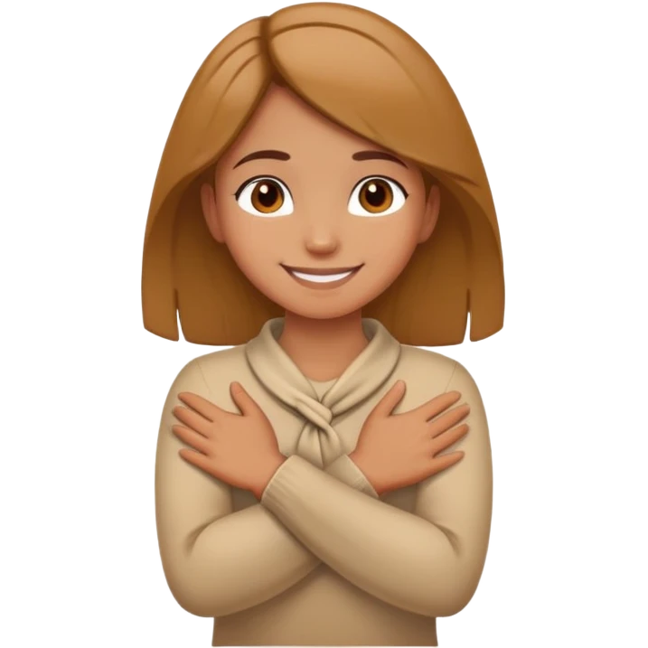 Girl with crossed hands around neck smiling emoji