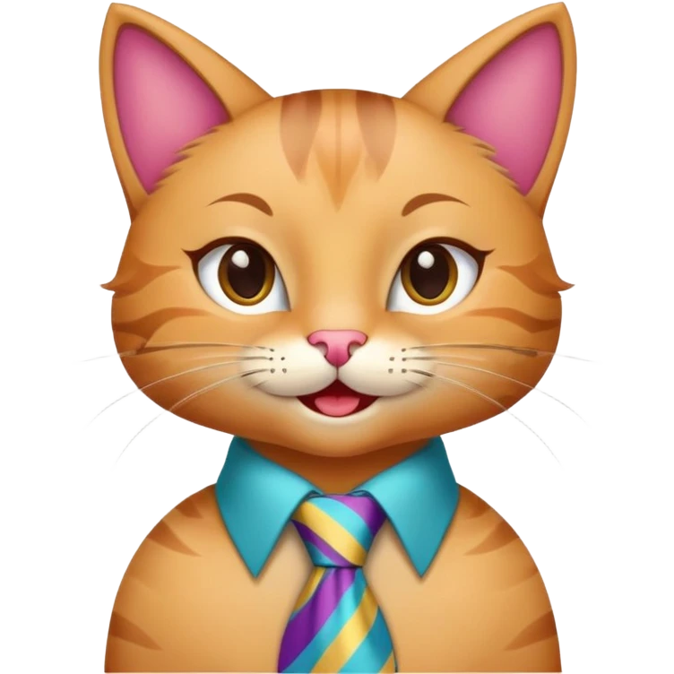 happy girl cat with eyelashes wearing a colorful necktie, cheerful expression emoji