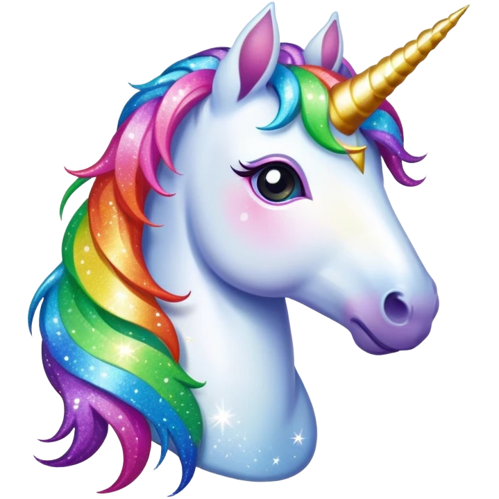 Magical unicorn with rainbow mane and sparkling glitter all around it emoji
