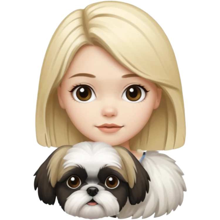 Blond girl with black and white shih tzu dog emoji