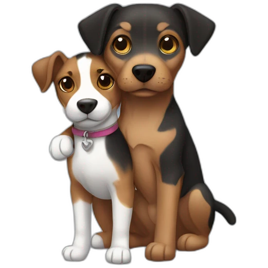 Black tabby cat and brown Jack Russell dog hugging emoji