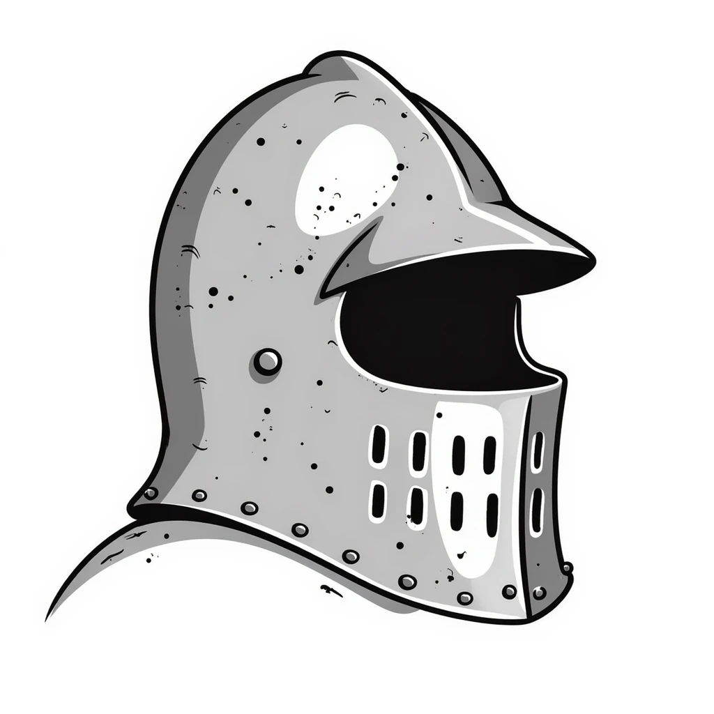 Hand-drawn antique medieval helmet with visor and light rust effects emoji