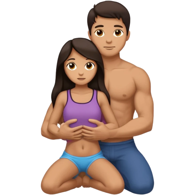 A kneeling male is holding female who’s wrapped around them—arms around the neck and legs around the waist—in a tight embrace. emoji