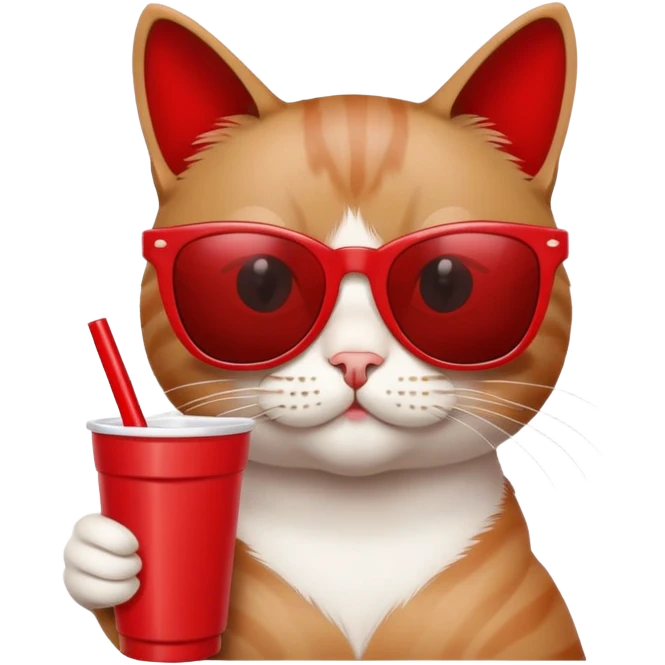 cat wearing sunglasses, holding a red solo cup, looking like it's at a college party emoji